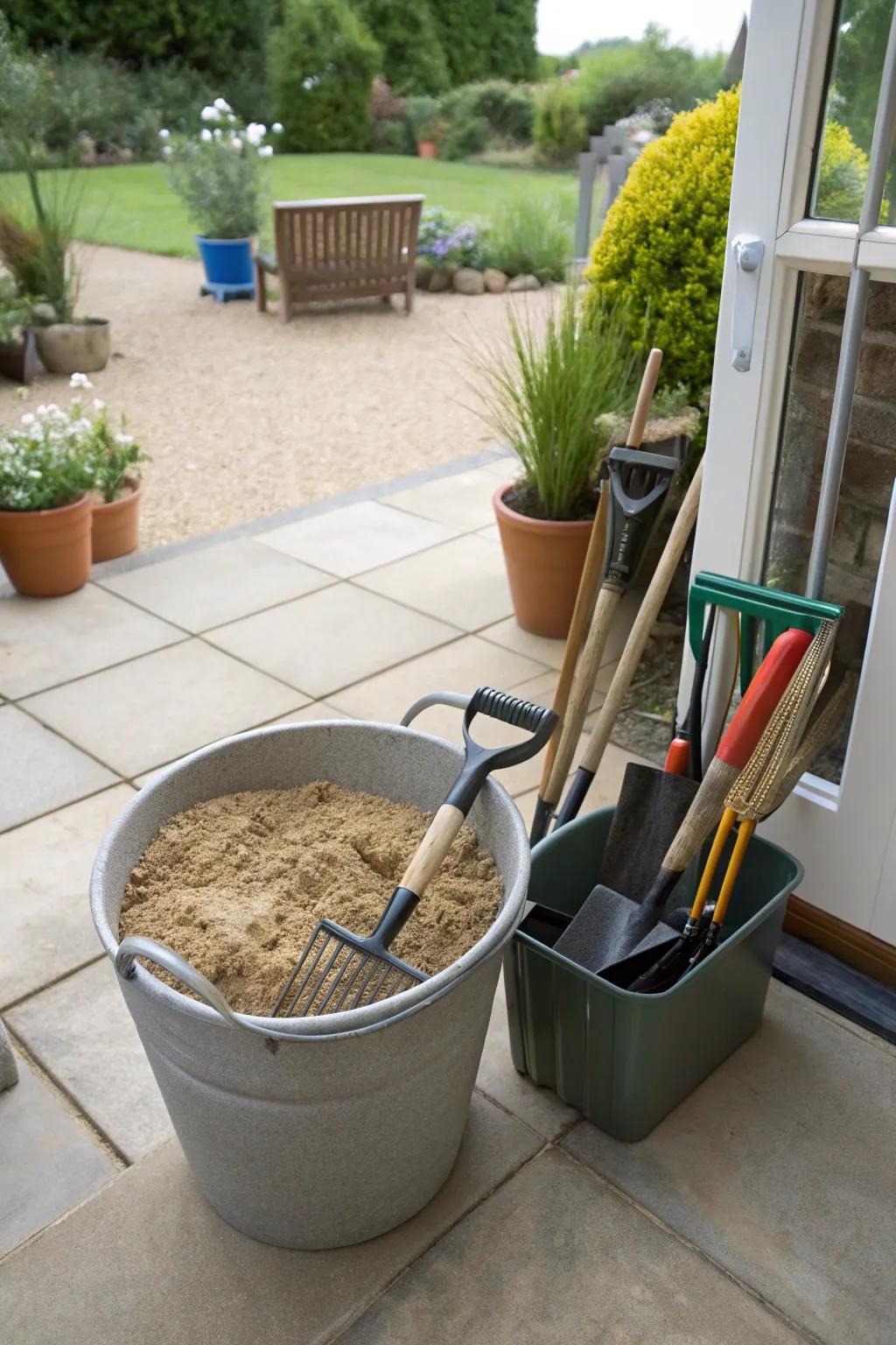 Keep your garden tools sharp and clean with a DIY holder.