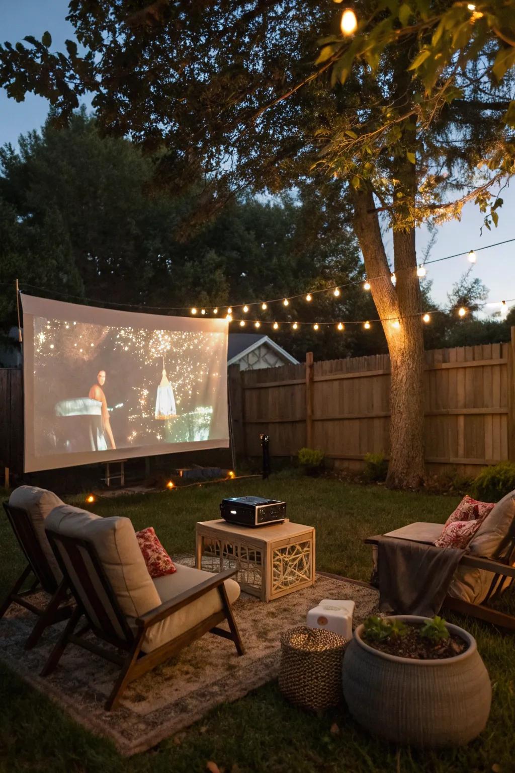 An outdoor theater provides a unique and fun movie night experience.