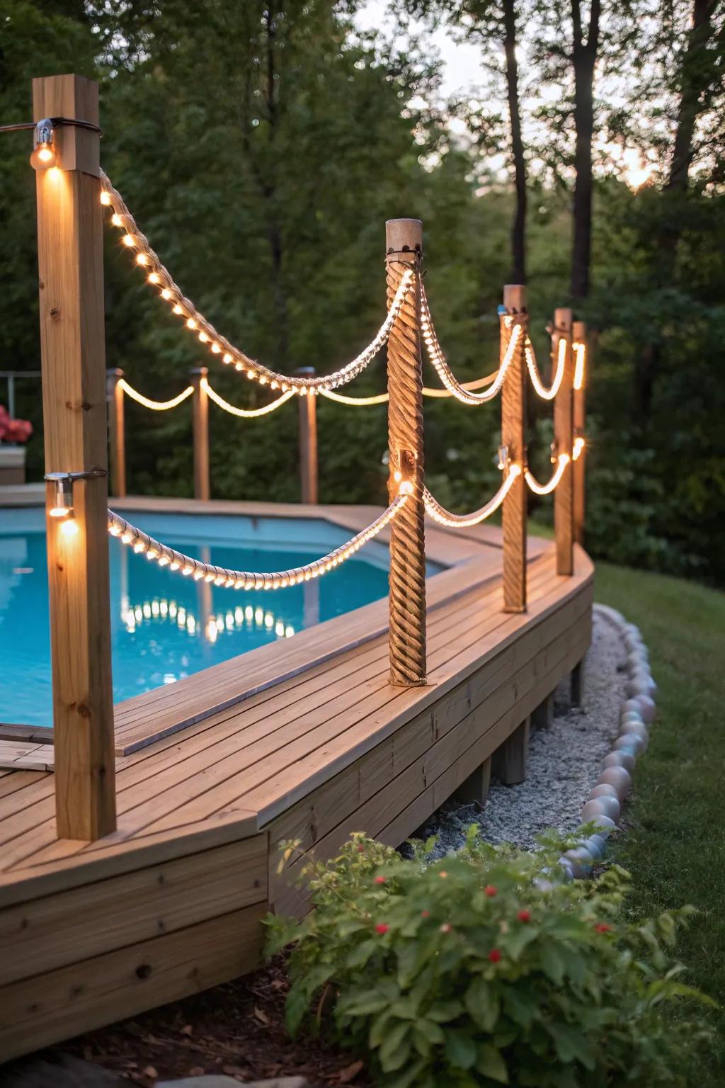 Rope lighting hugs your deck in a warm, inviting glow.