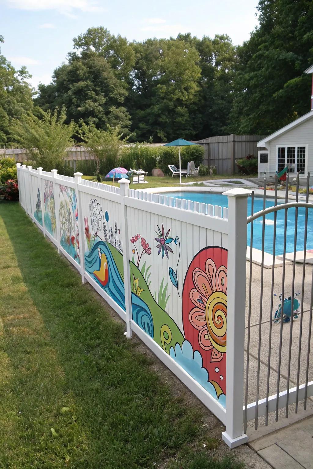 Artistic murals add personality and privacy to your pool area.