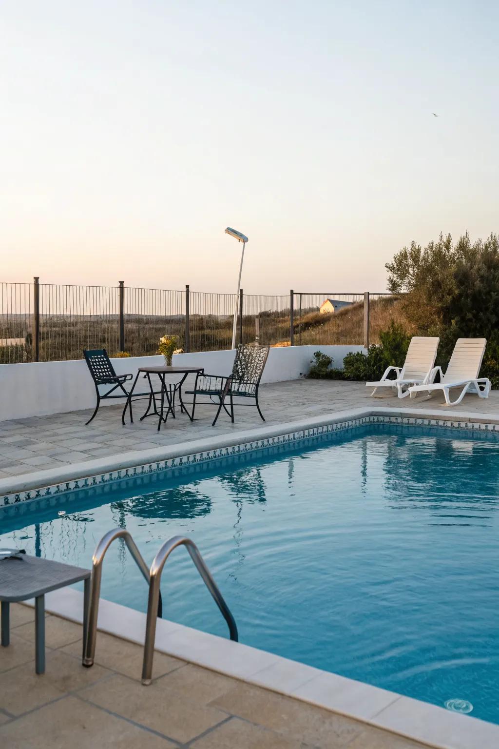 Minimalist seating that offers comfort and style by the pool.
