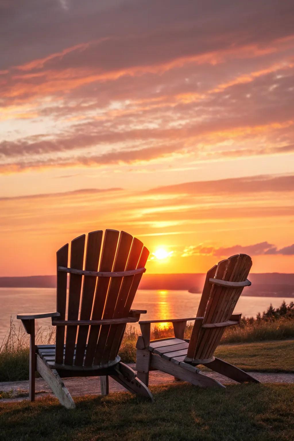 Capture breathtaking sunsets with perfectly positioned Adirondack chairs.