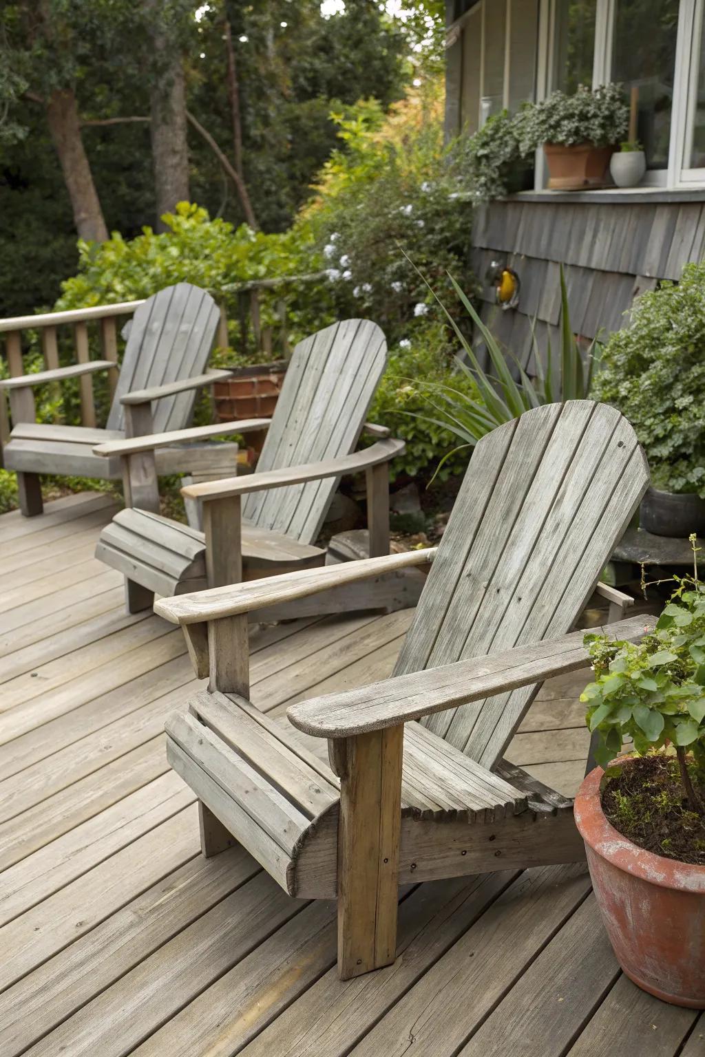 Eco-friendly Adirondack chairs for a sustainable patio retreat.