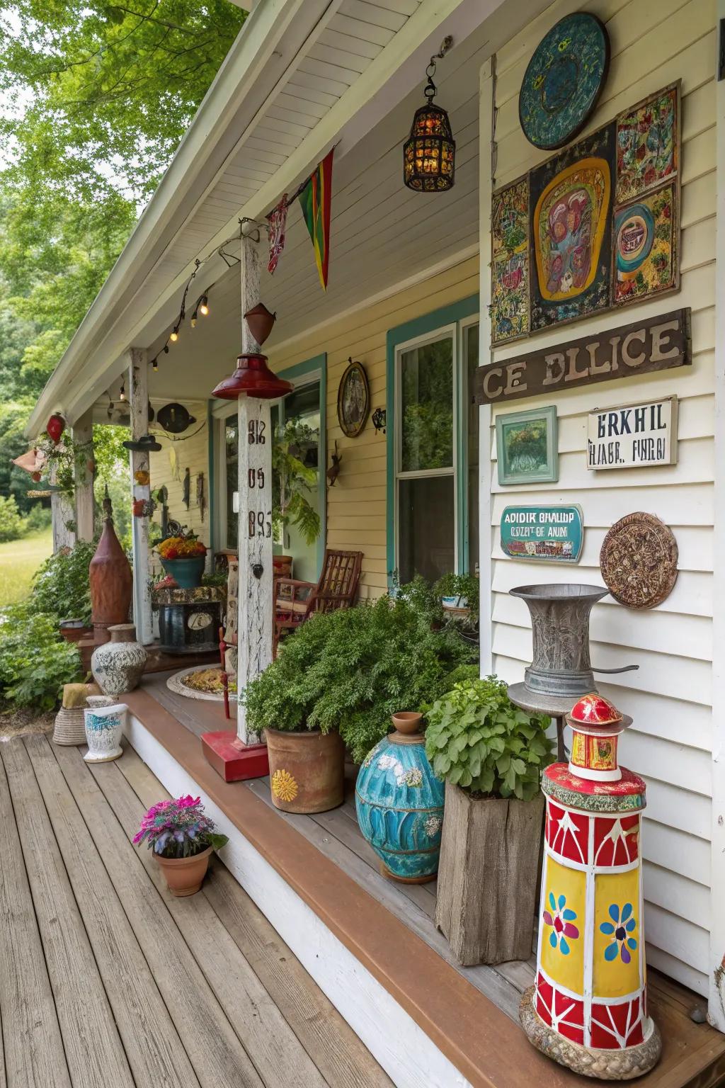 Art pieces give your porch a personal and artistic touch.