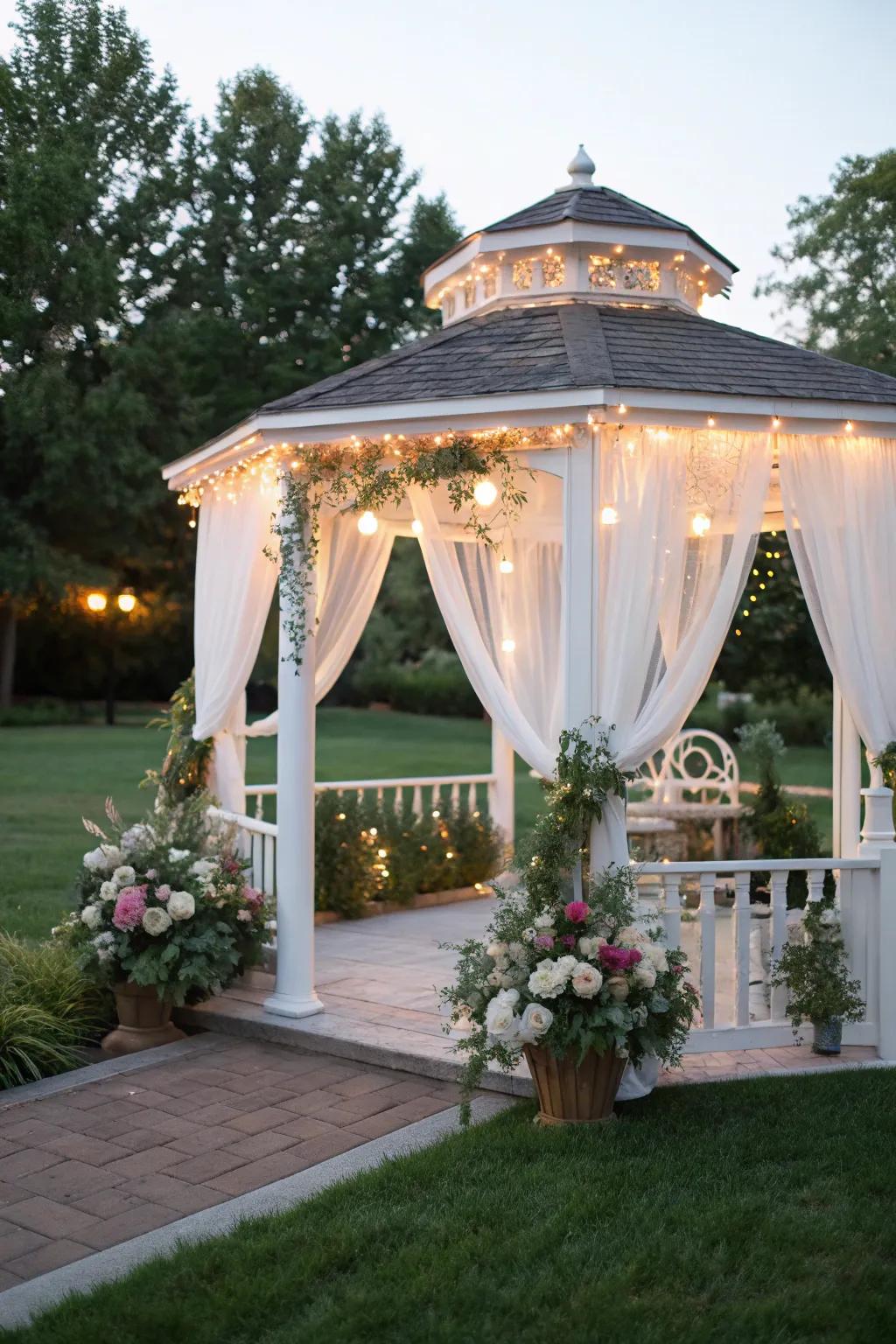 Add sophistication and comfort with a white gazebo or tent.
