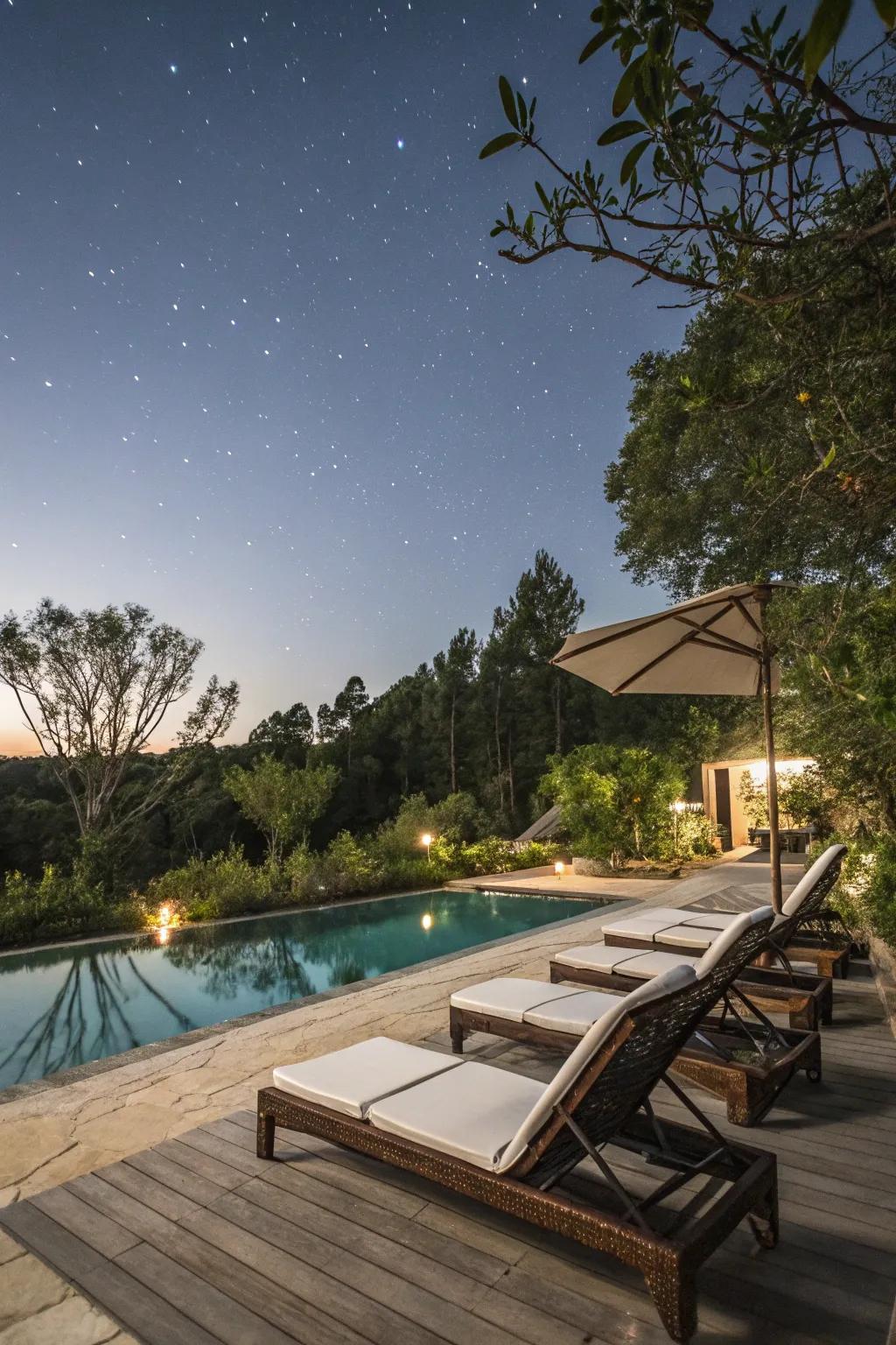 A celestial star gazing area by the pool, perfect for dreamy nights.