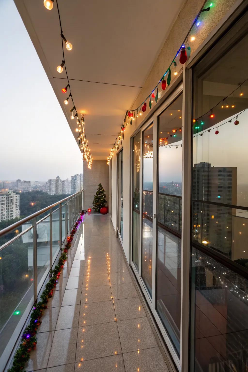 Reflective surfaces enhance the glow and spacious feel of your balcony.