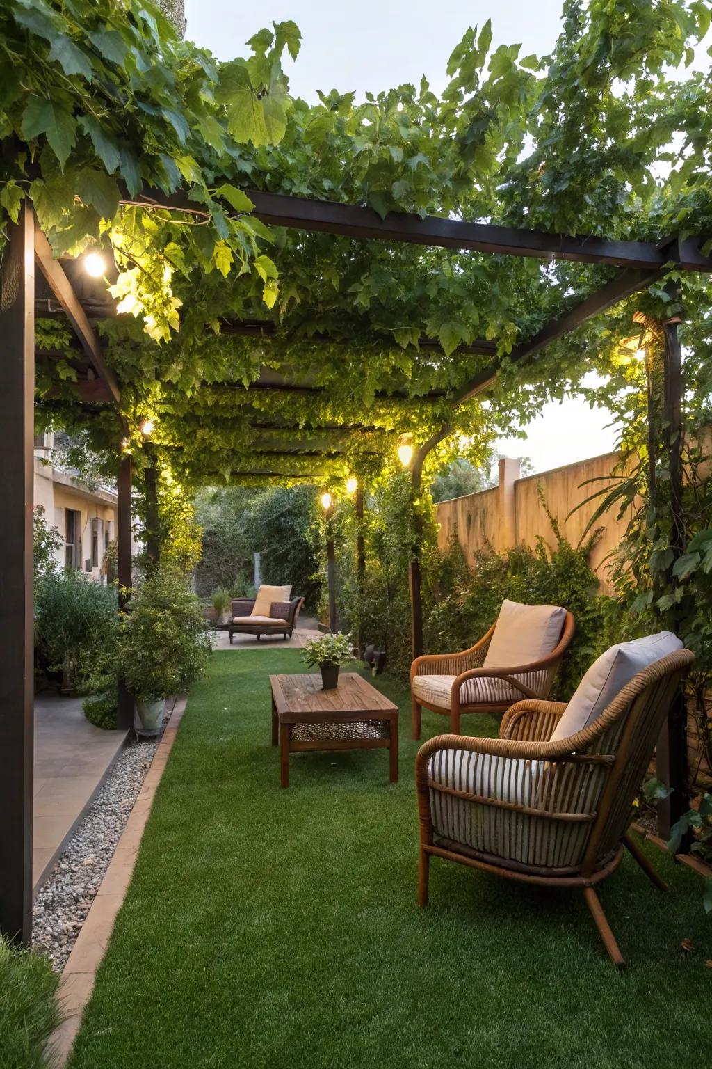 Find shade and comfort under a pergola.
