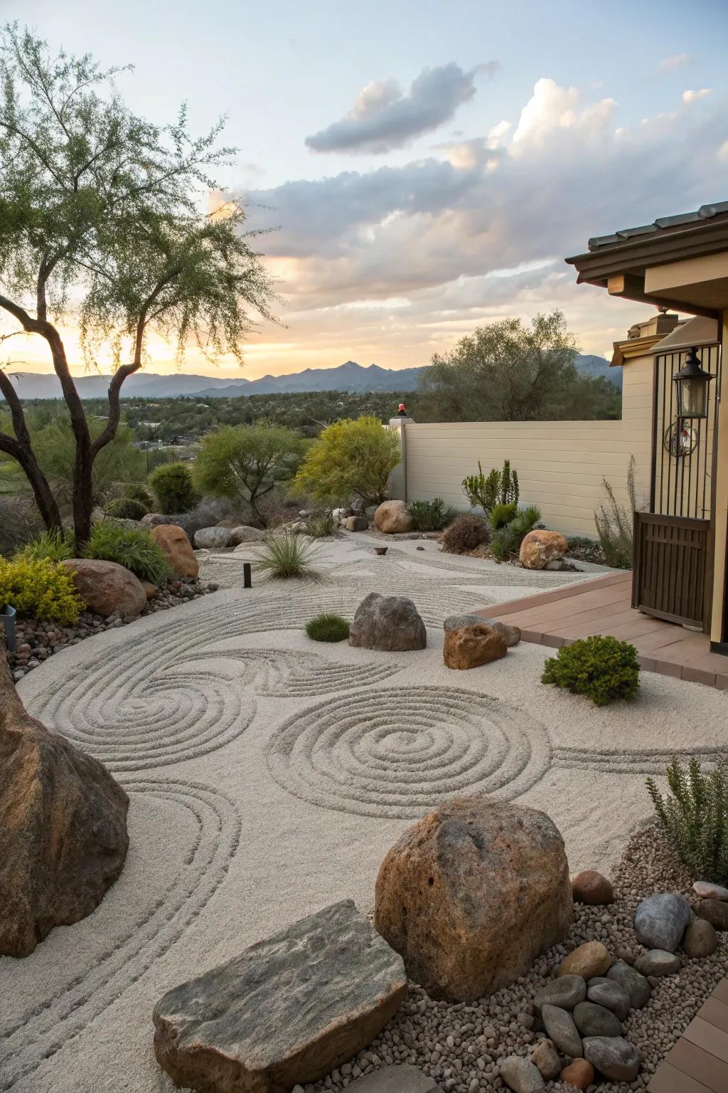 Find peace in the simplicity of a desert zen garden.