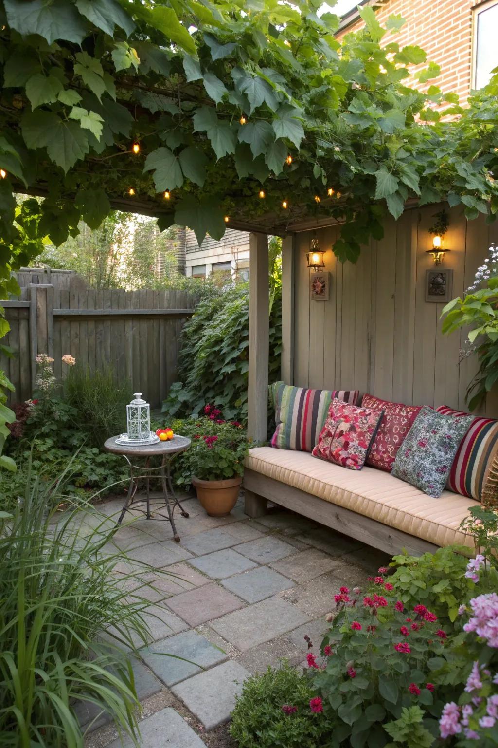 A cozy nook offering a private retreat in the backyard.