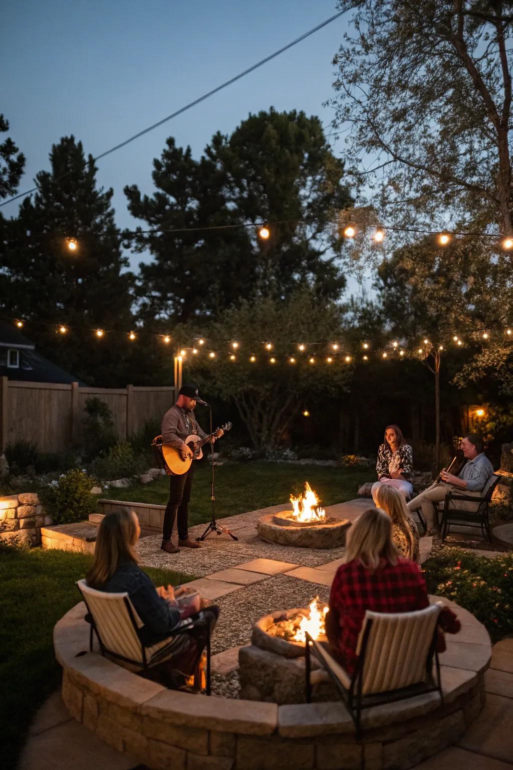 Fire pits provide warmth and a magical atmosphere for your concert.