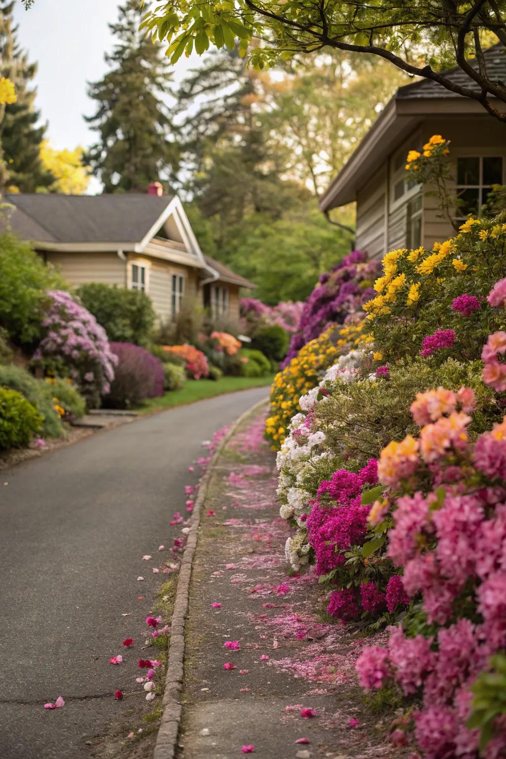 Seasonal flowers keep driveways fresh and colorful year-round.