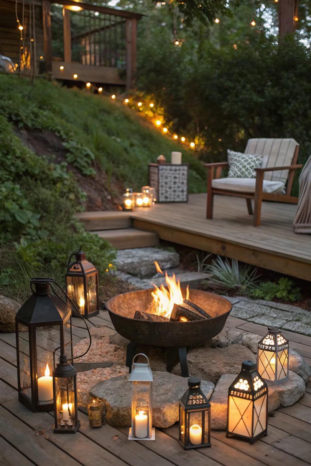 Lanterns add an old-world charm to your fire pit area.