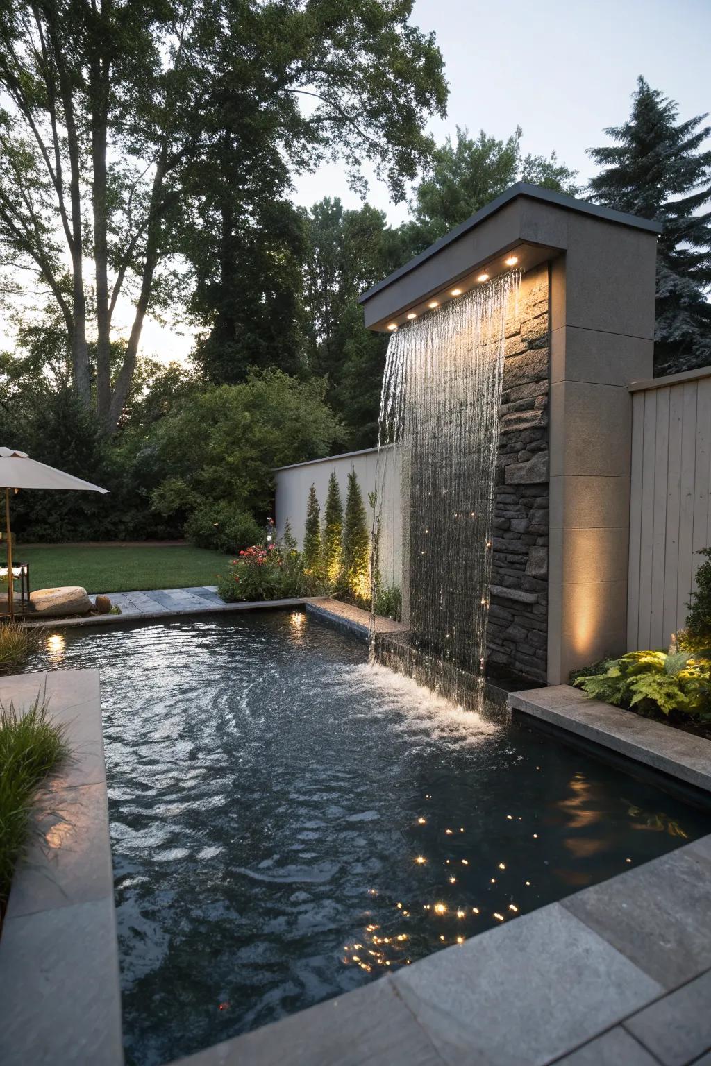 Vertical water walls add dramatic effect and soothing sounds.