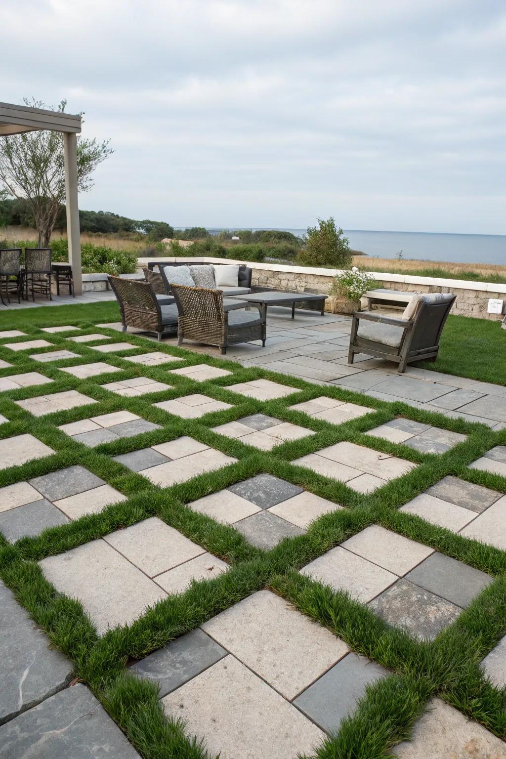 Add playful patterns to your backyard with a checkerboard patio.