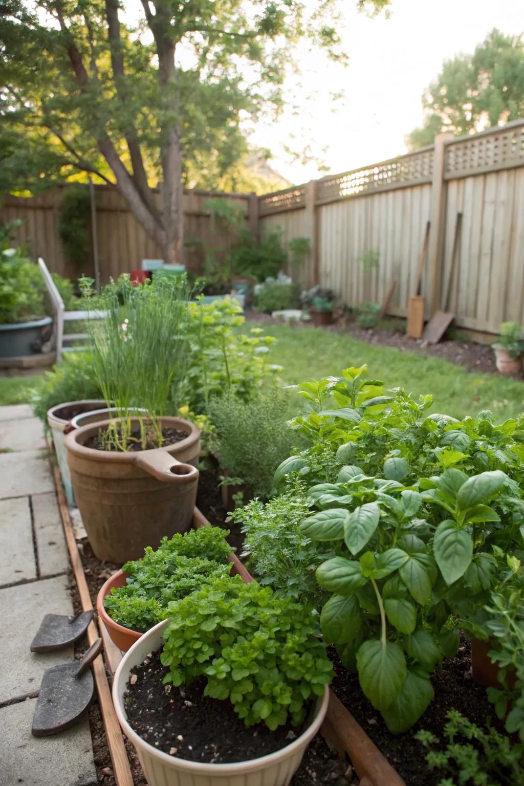 A thriving herb garden provides fresh flavors at home.