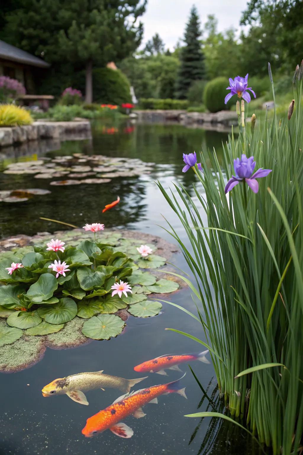 Colorful plants add vibrancy and life to your koi pond.