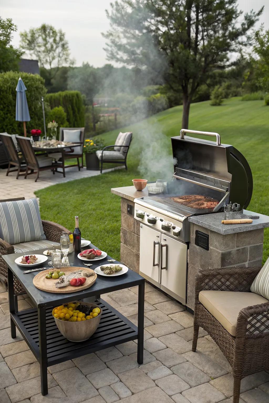 A BBQ station ready for grilling and socializing.