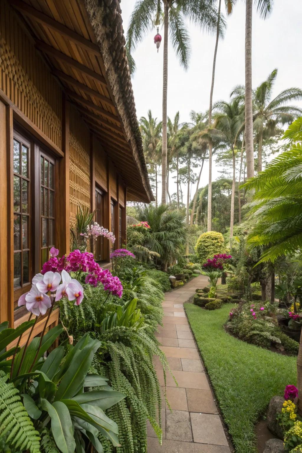 Tropical oasis creating a paradise for orchids.