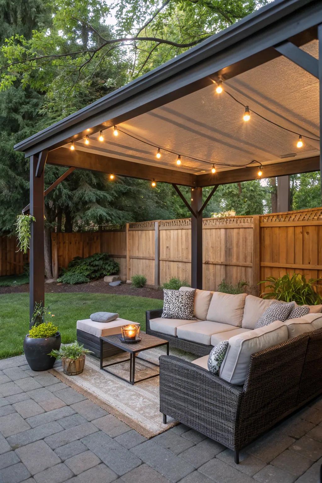 Create an all-weather haven with a covered patio area.