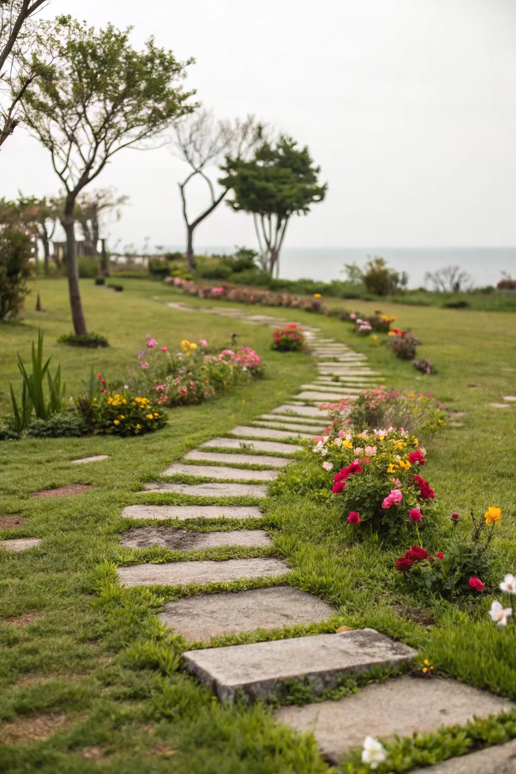 Dynamic stepping stones creating an inviting garden path.