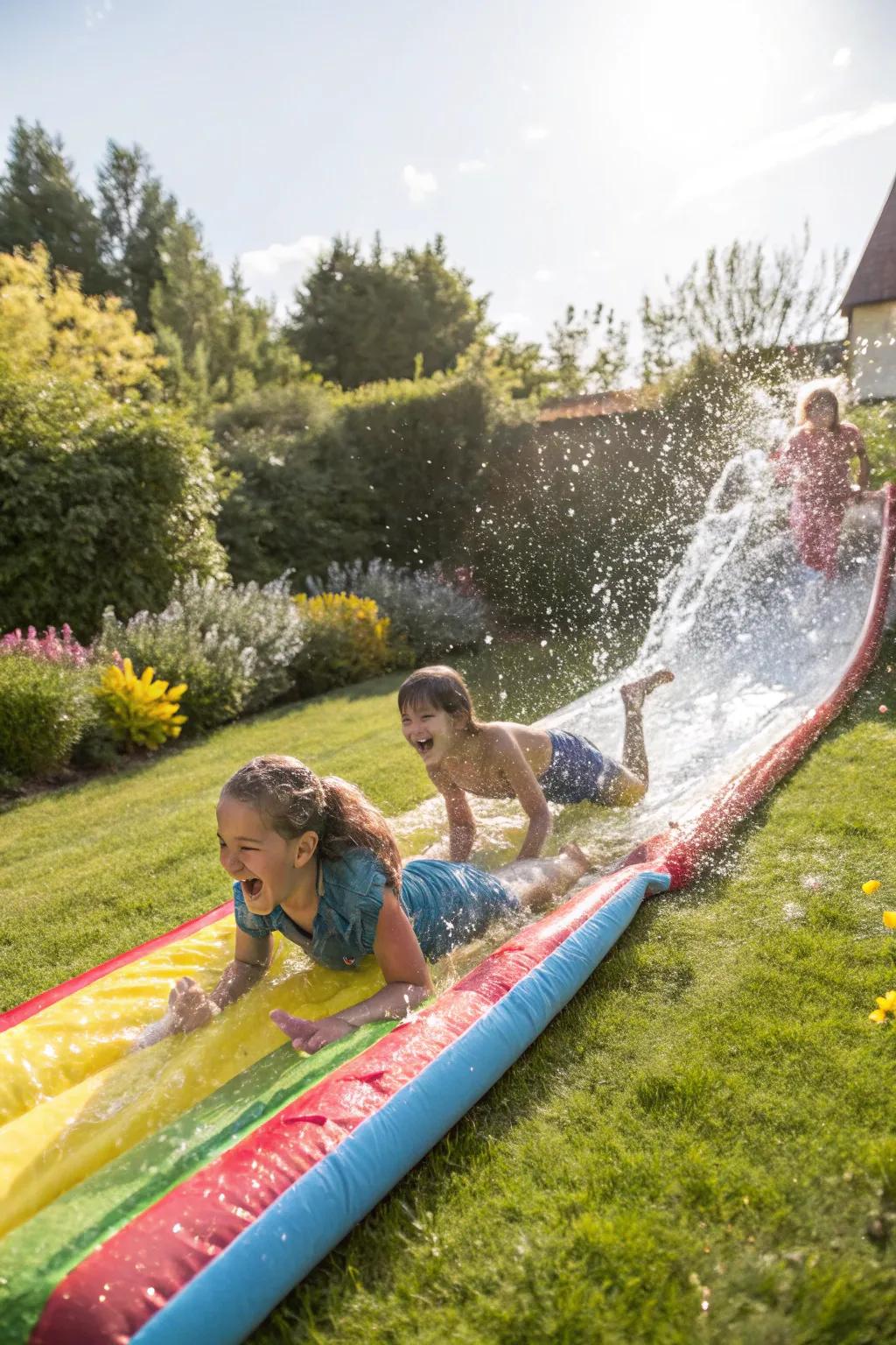 Slippery fun with a homemade backyard water slide.