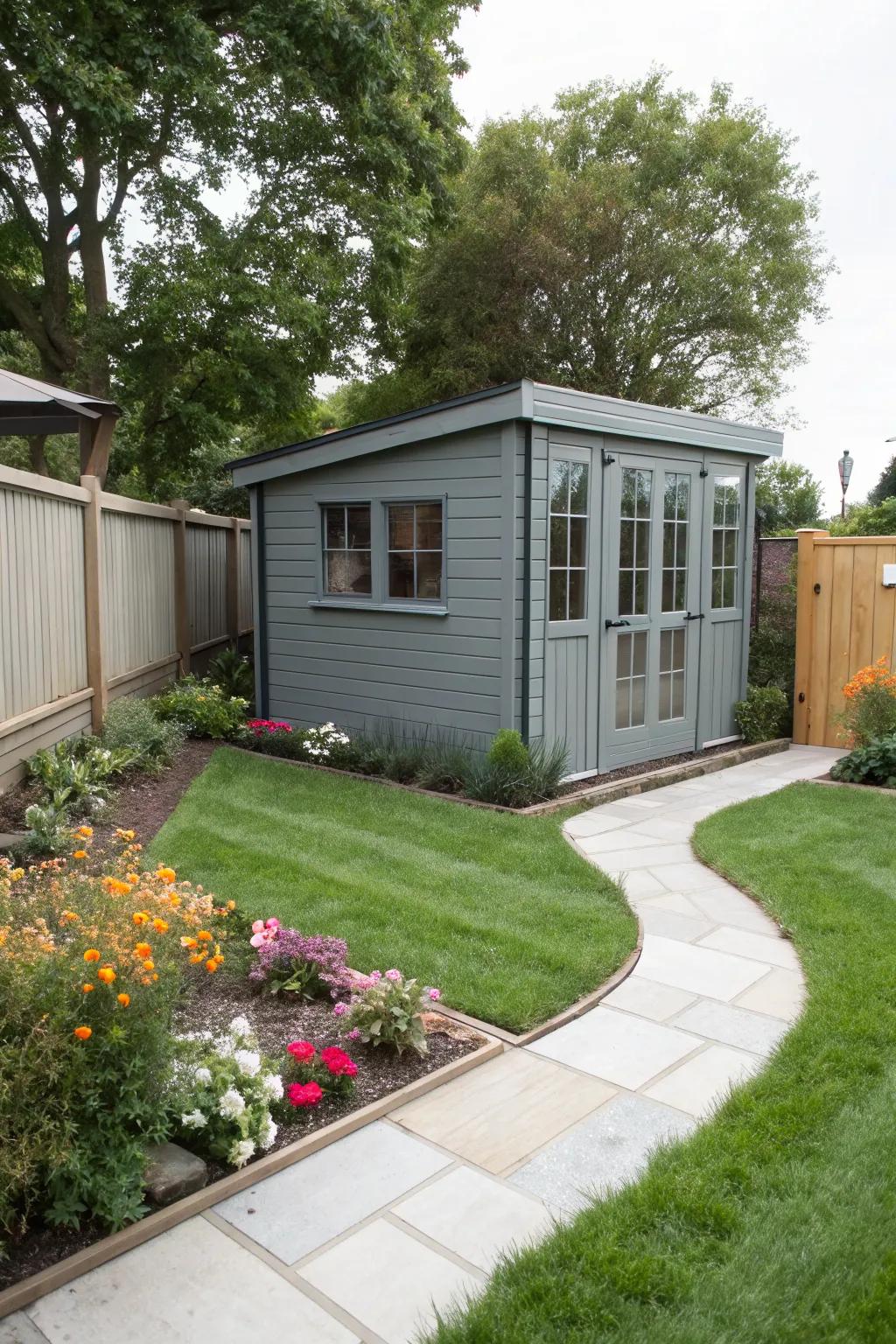 Garden sheds offer privacy and practical storage solutions.