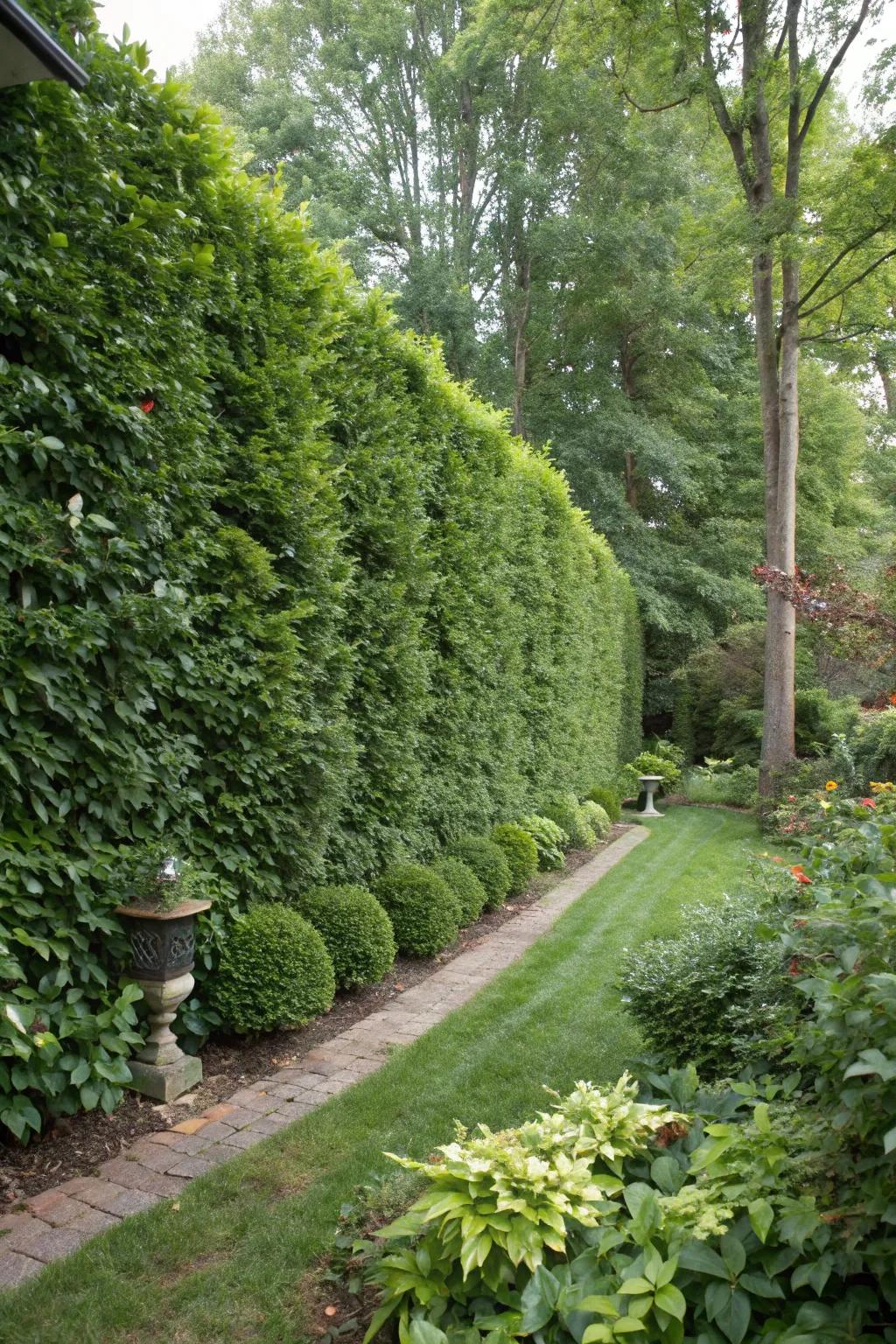 Dense shrub borders provide a lush, natural privacy solution.