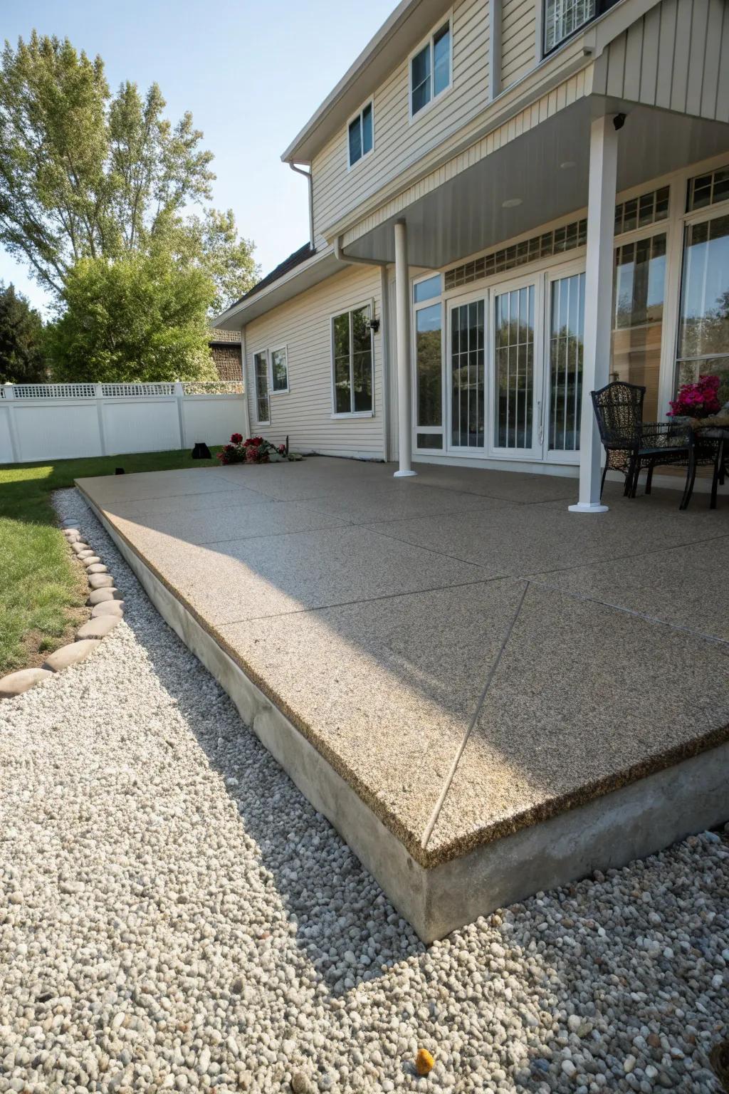 Textured exposed aggregate for a practical patio surface.