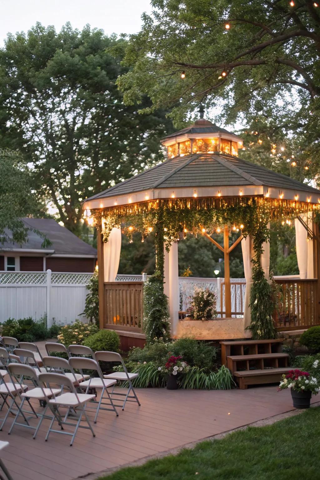 A decorated gazebo adds grandeur and charm to your stage.