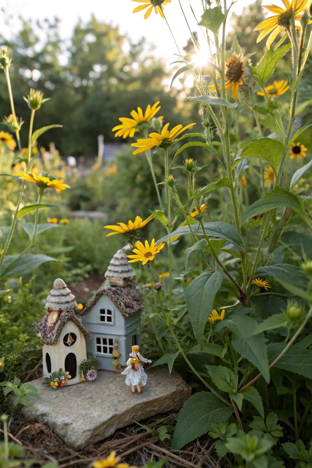 A sunflower fairy garden sparking imagination and wonder.