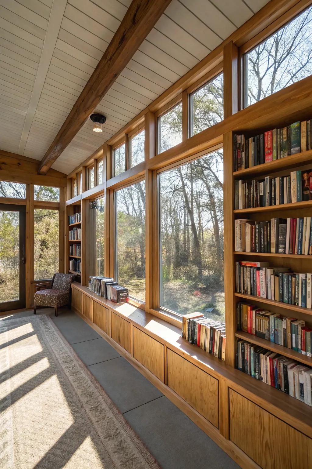 A sunroom library offering a charming reading escape.