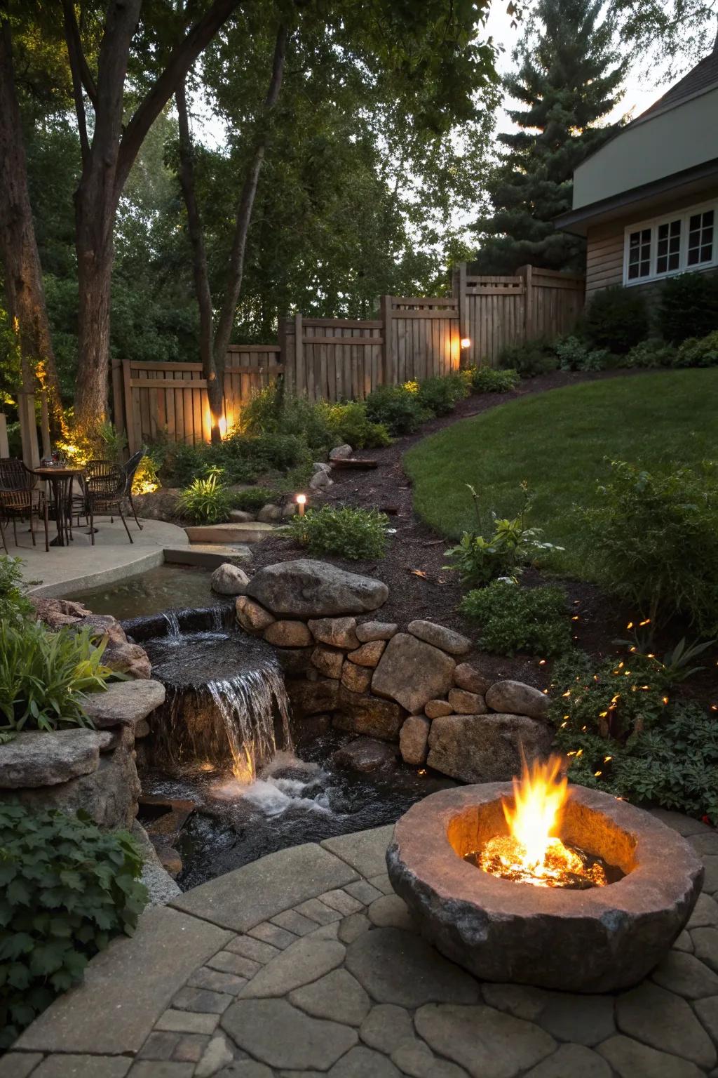 Combine fire and water for a captivating backyard feature.