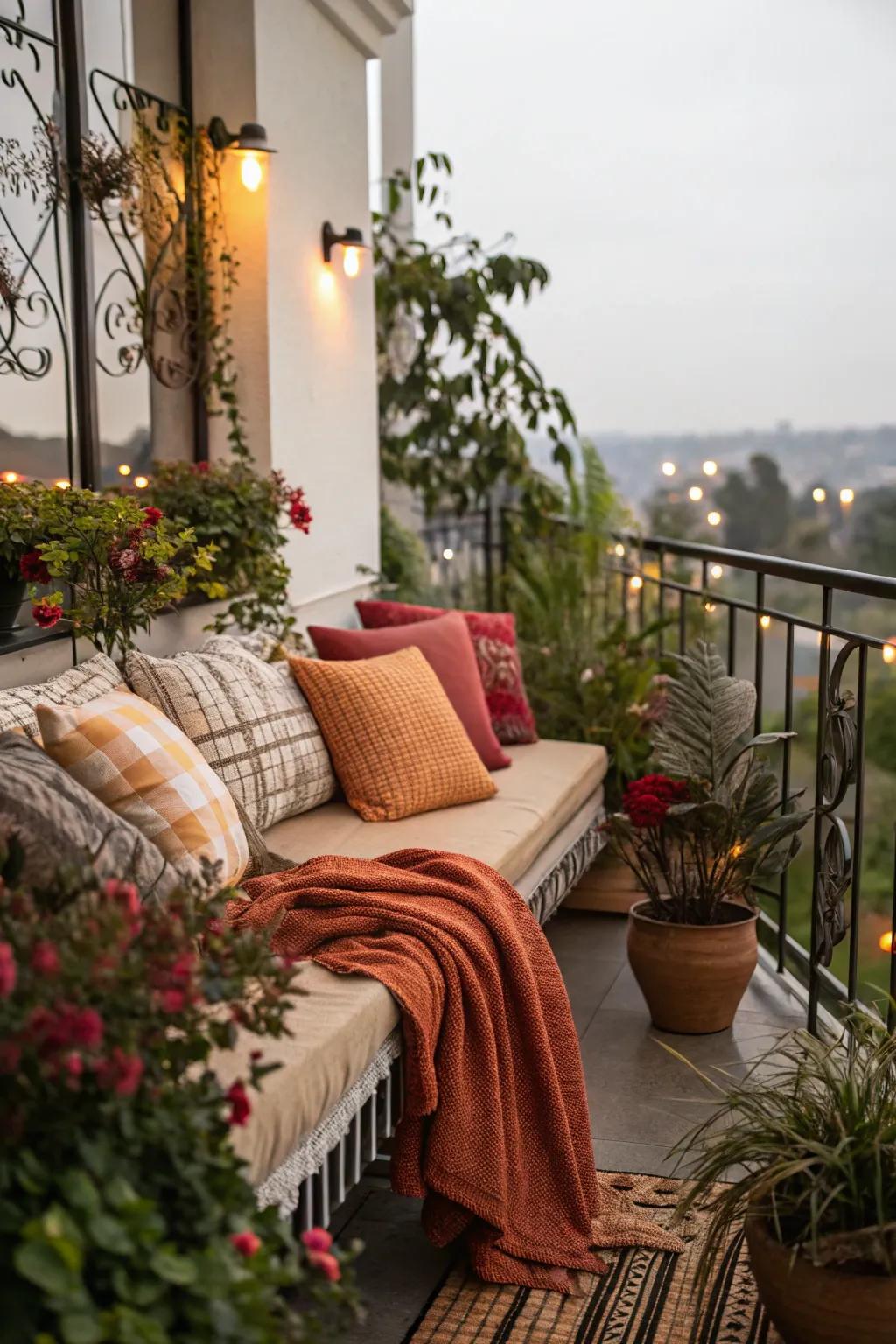 Weatherproof textiles ensure long-lasting balcony comfort and style.