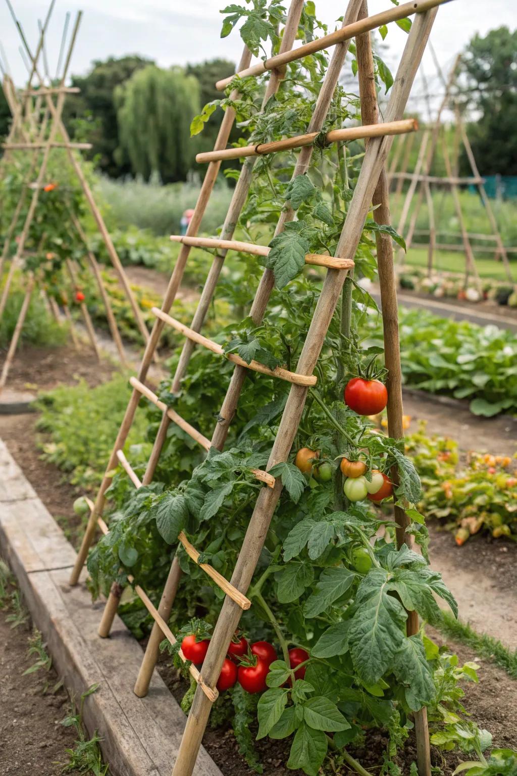 Strengthen your tomatoes with a bamboo trellis.