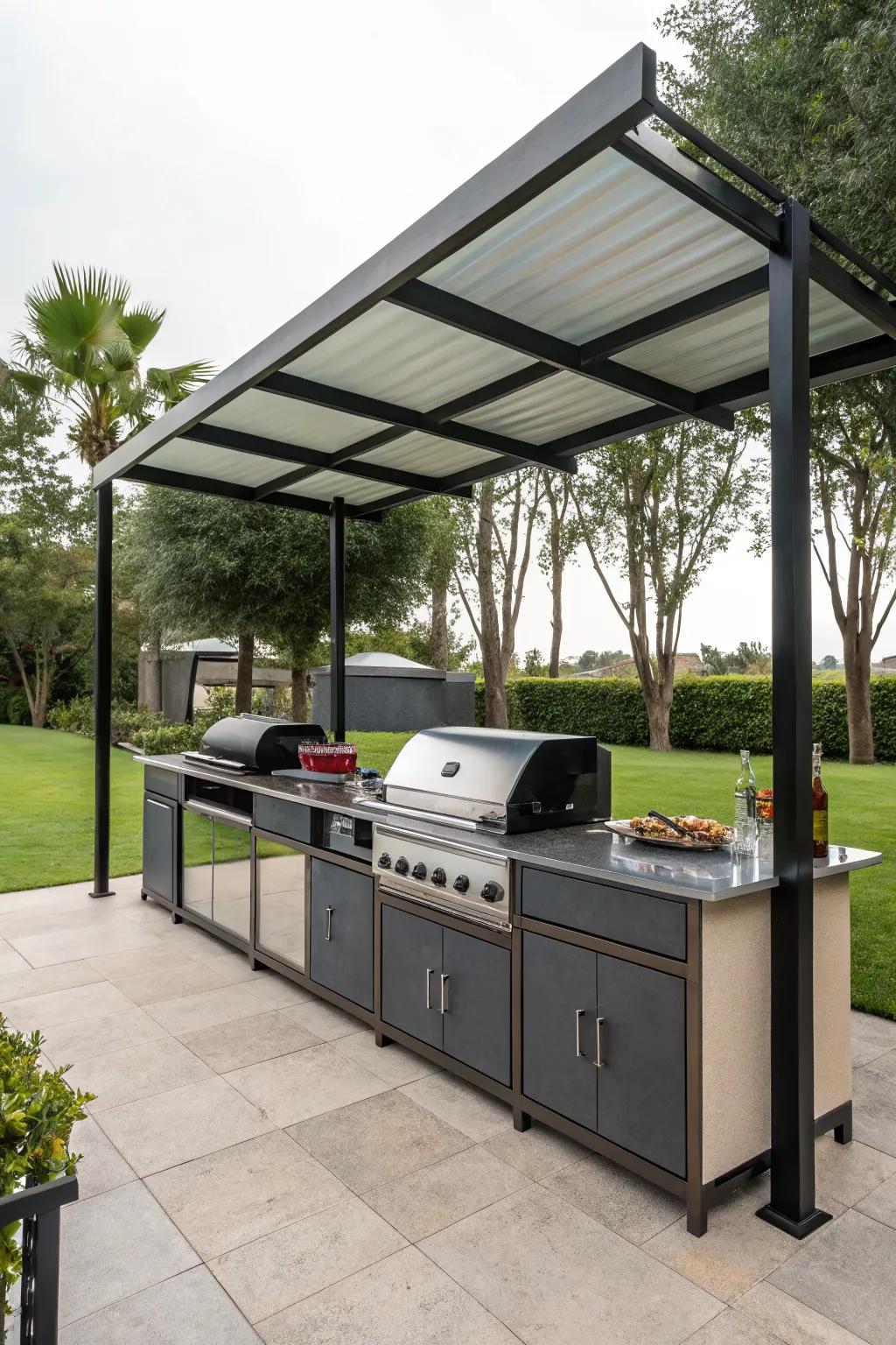 A canopy offers comfort and protection, making your BBQ station usable in any weather.