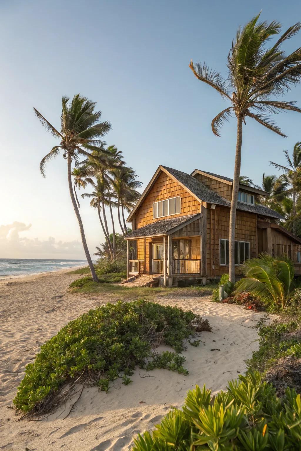 Reclaimed wood siding adds rustic coastal charm.