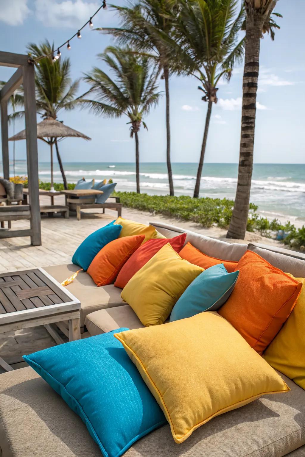 Bright pillows inject fun and color into your patio decor.