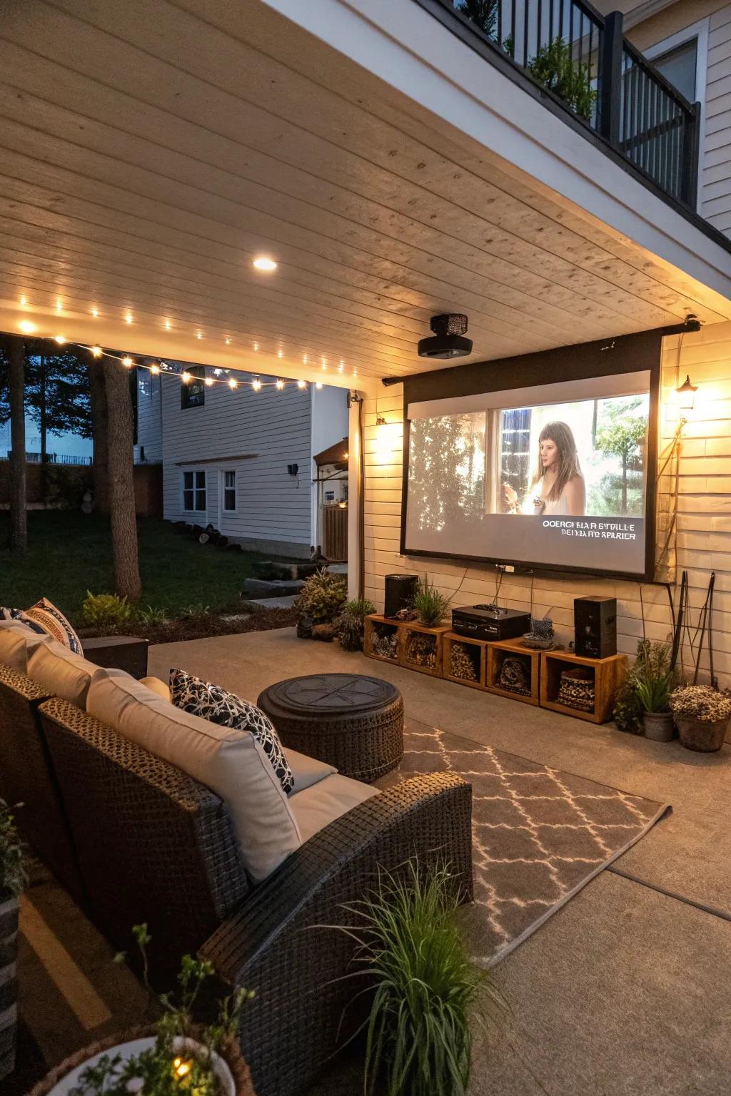 Enjoy movies under the stars with a patio cinema setup.