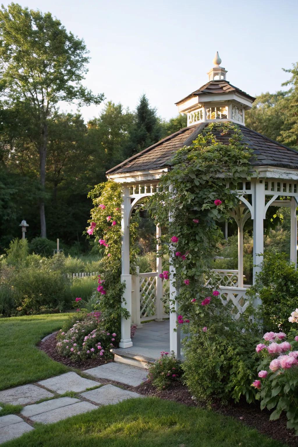 A gazebo adds elegance and functionality to any garden space.