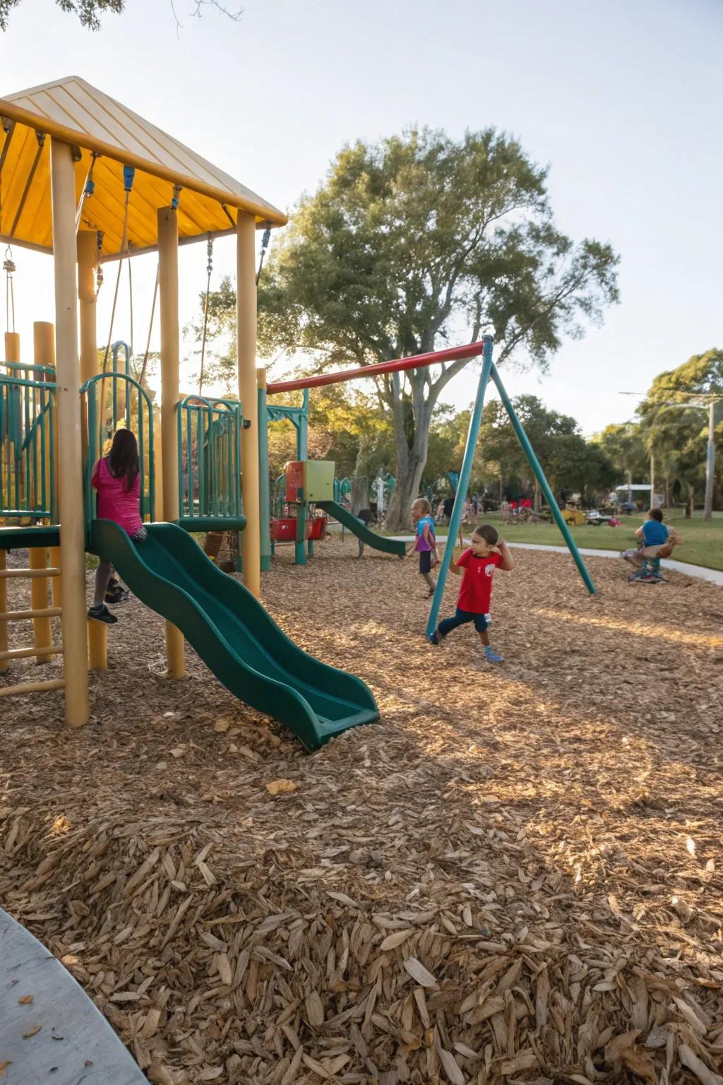 Bamboo mulch adds a unique, eco-friendly touch to playground surfaces.