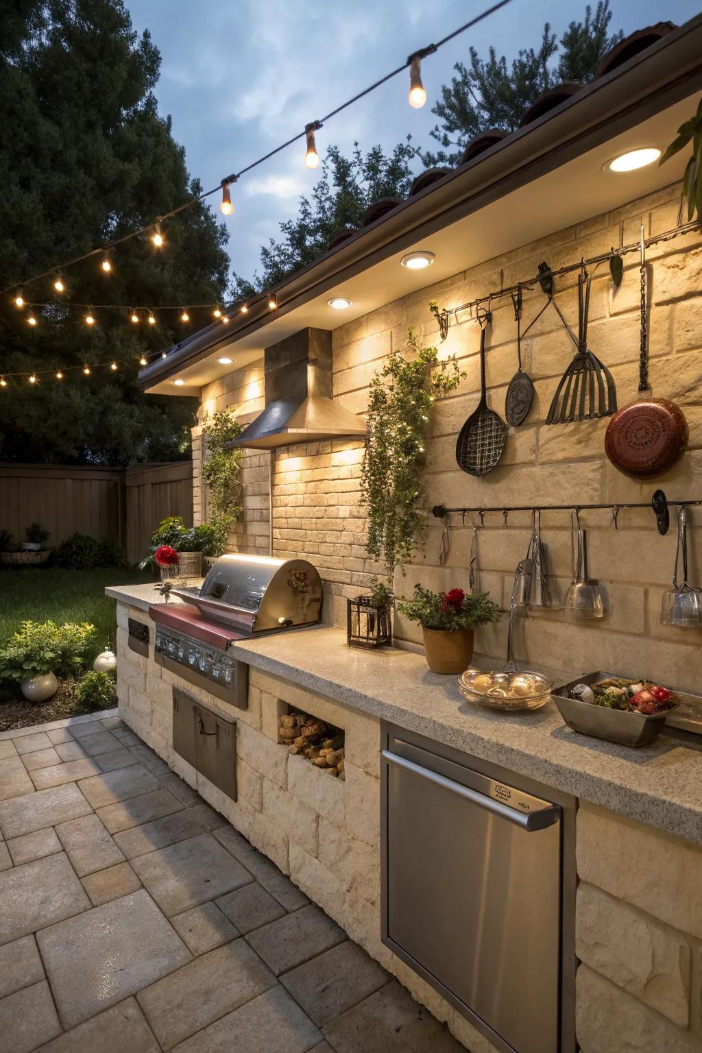 Backsplashes add beauty and practicality to outdoor kitchens.