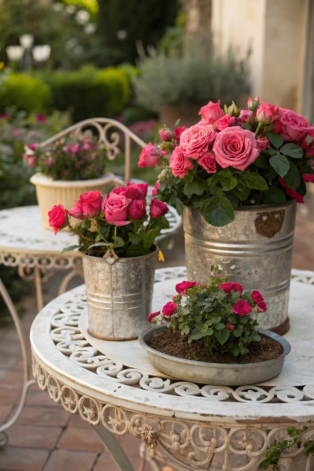Metallic containers adding vintage glam.