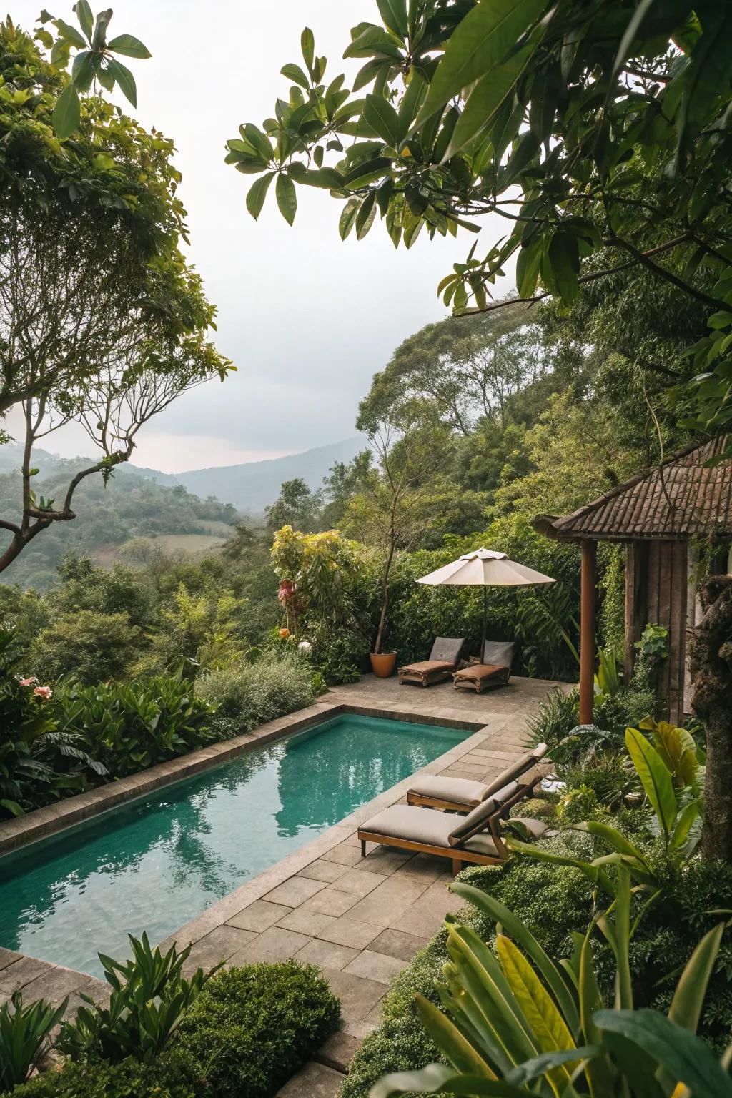 Escape to a secret garden with a secluded pool design.