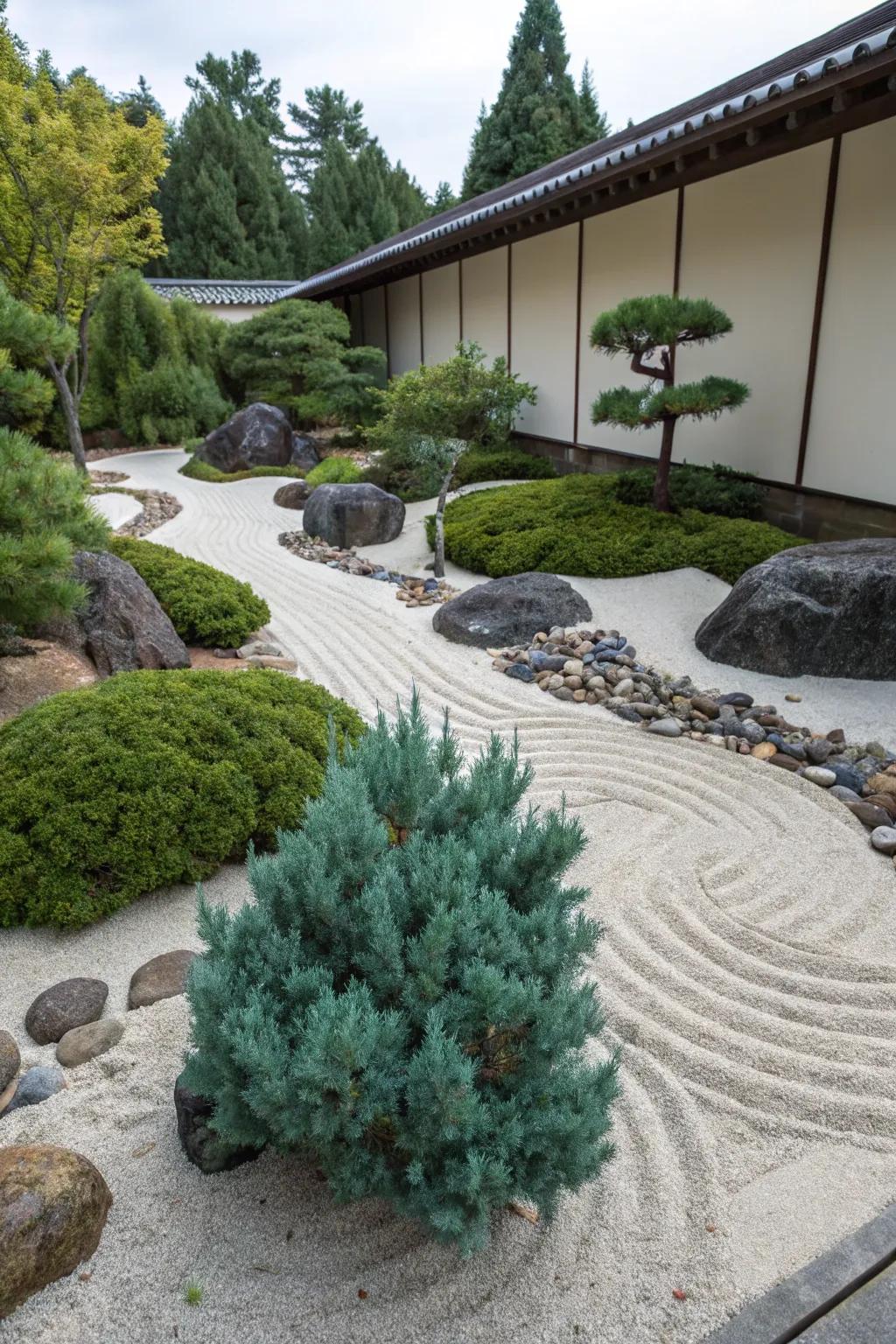Find peace in a Zen garden with Blue Point Junipers.