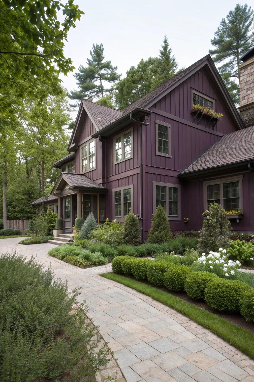 Deep plum siding for a luxurious and bold statement.