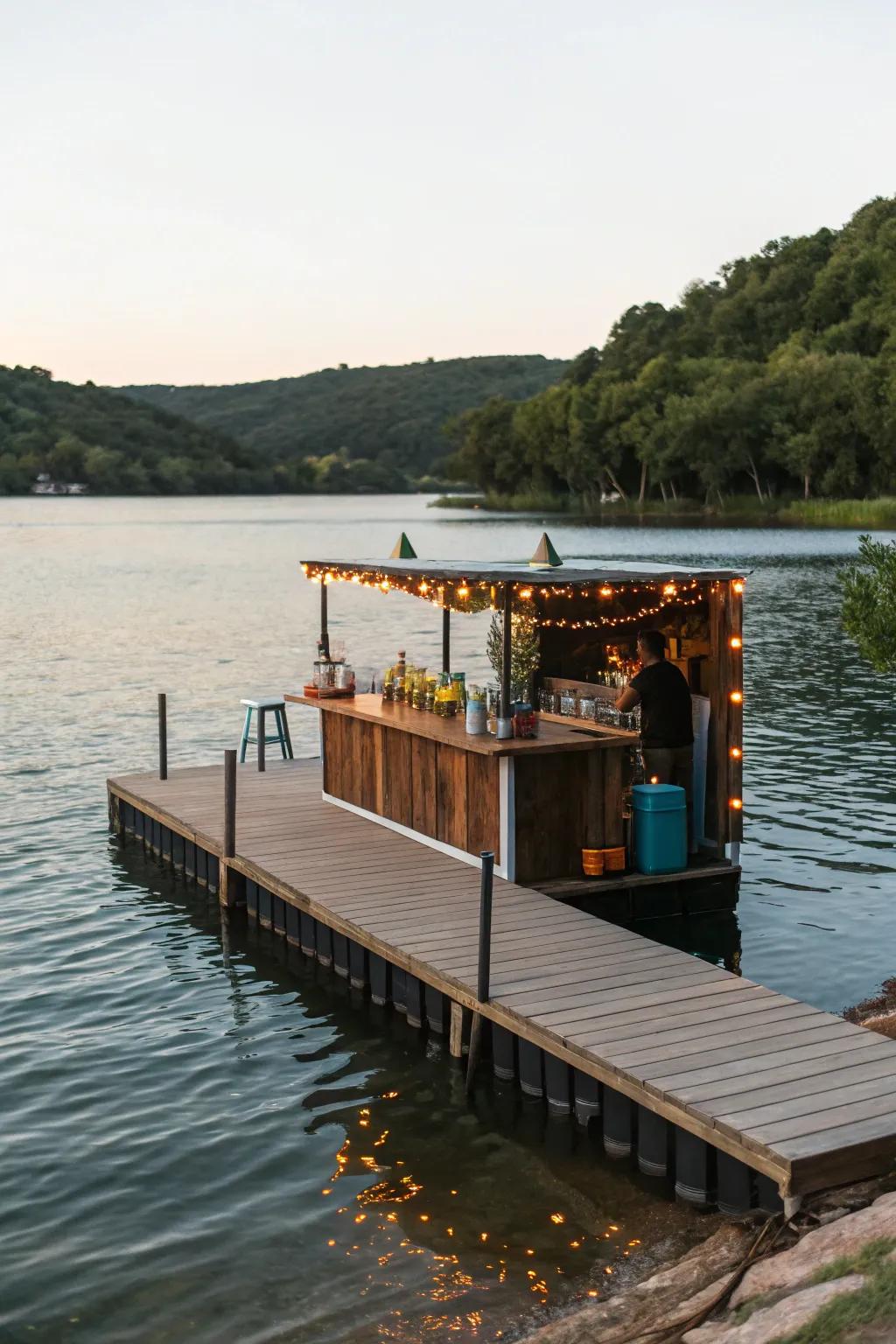 A portable bar offers versatility and convenience for dockside events.