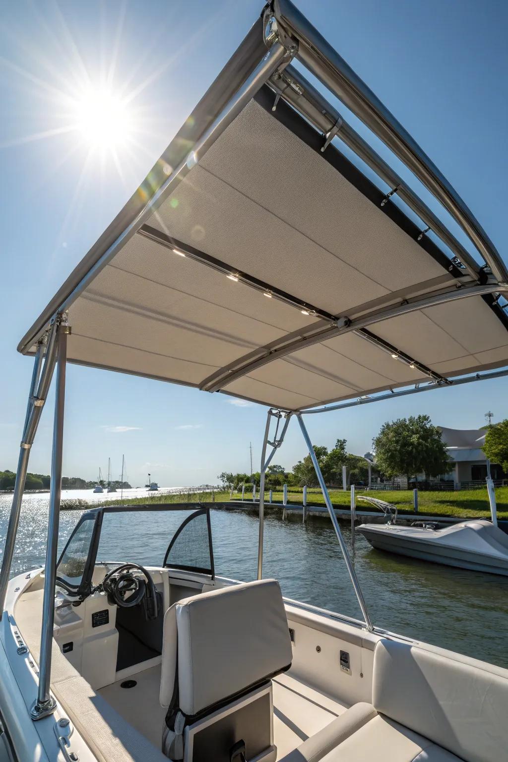 Convertible shades provide dual-use protection on the water.