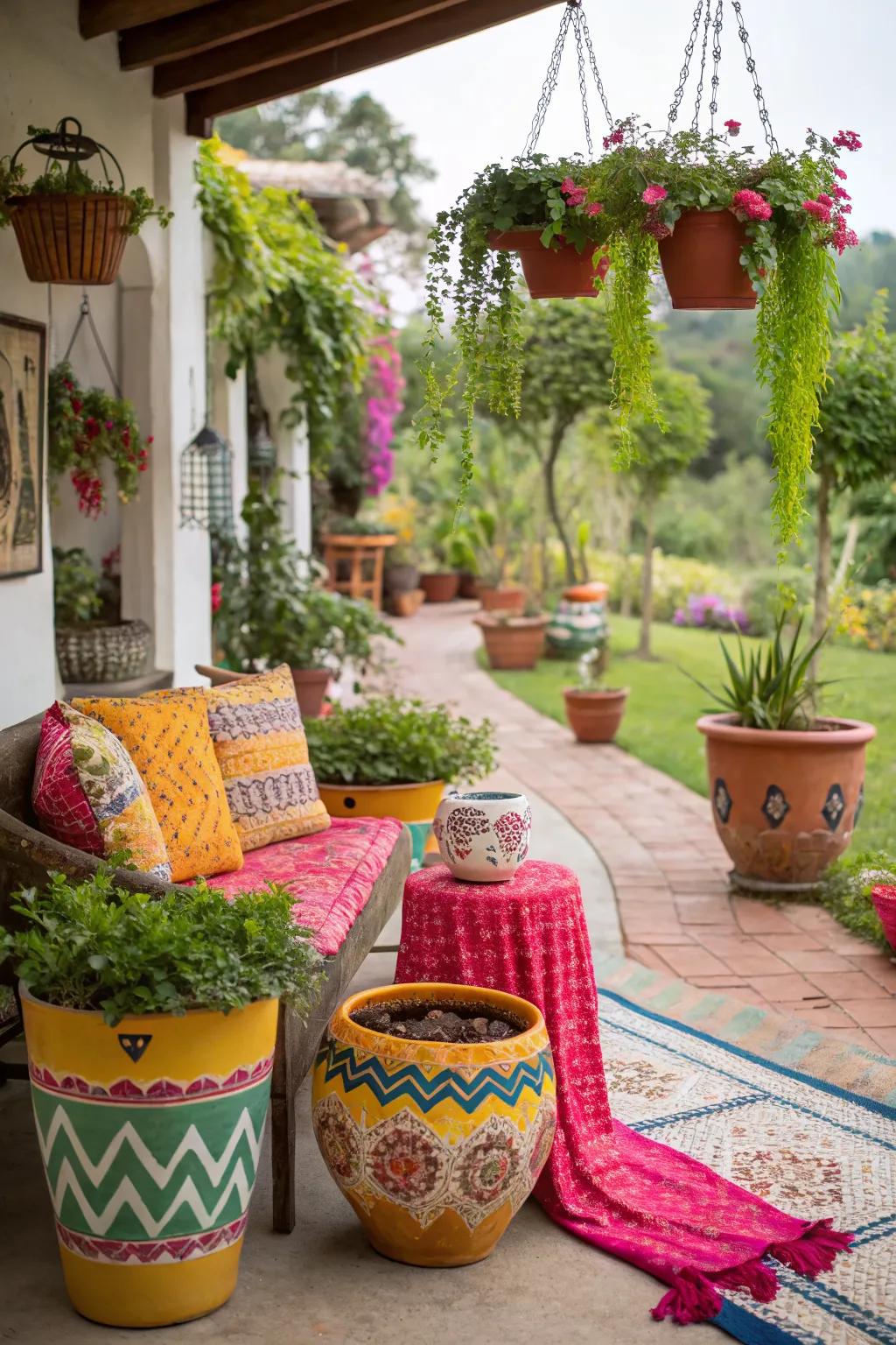 DIY decor projects personalize your bohemian patio beautifully.