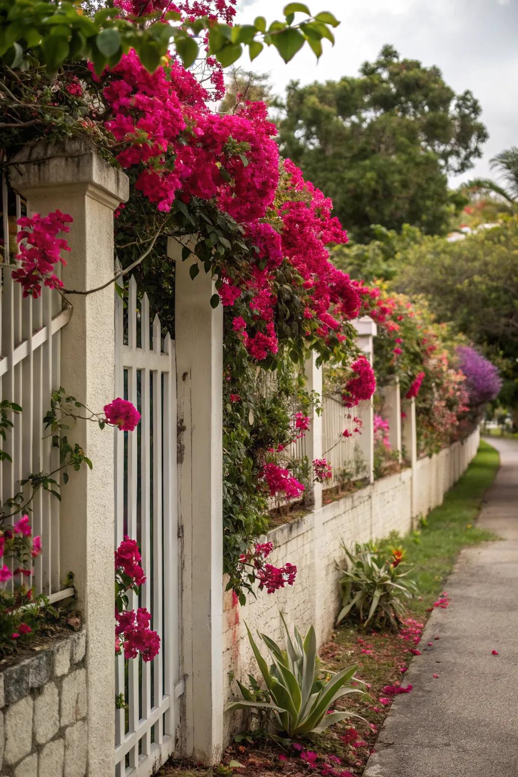 Frame your fence with bougainvilleas for a touch of art.